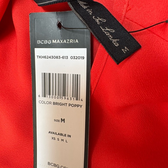BCBGMaxAzria Vibrant “Bright Poppy” Midi Dress M NWT’s RUFFLED - Picture 14 of 16